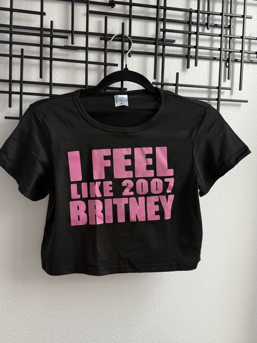 “I Feel Like 2007 Britney” Women’s Black Graphic Crop Top Size Medium NWT